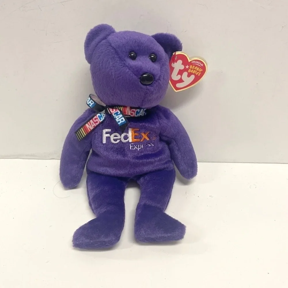 2006 Ty Beanie Babies NASCAR Denny Hamlin #11 Purple FedEx Bear Plush